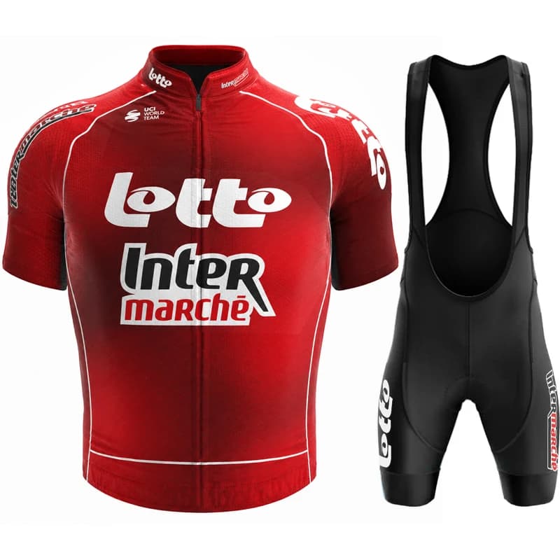 LOTTO Summer Road Bicycle Jersey Set Men Short Sleeve Quick Dry Breathable Padded Bib Shorts Lightweight Cycling Clothing Wear