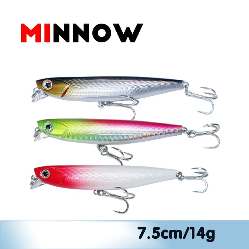 Fuheno 1 PZ Esca Richiamo 100 Metri Lungo Lancio Sommerso Matita Superficiale Minnow 7.5 cm 14g di Pesce Nero 6 Colori Persico Esche Finte