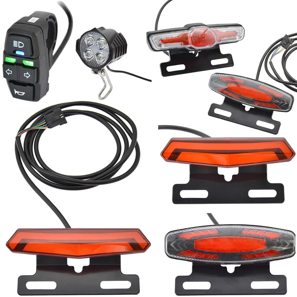 E-Bike Front Brake Rear Light Set 24/36/48V Bicycle Lamp with Clacson Switch Headlight Electric Bike Turn Backlight Accessories