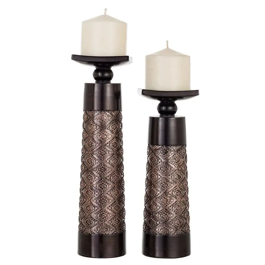 Dublin Brown Pillar Candle Holder Set of 2 Home Decor Aesthetic, Coffee Table Decor Mantel Centerpieces Table Decorations, Livin