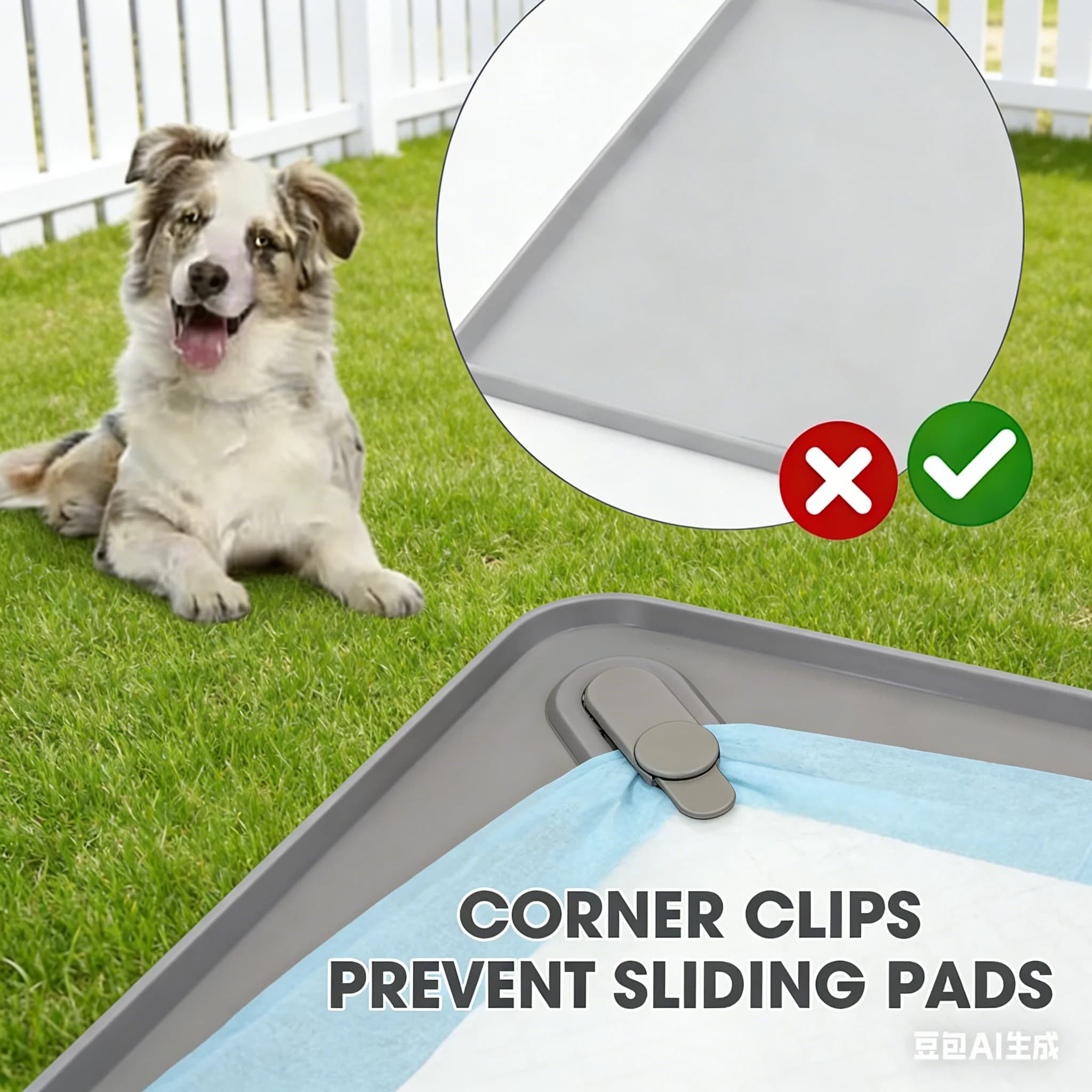 Vassoio igienico in silicone per cani con 8 clip, supporto antiscivolo per tappetini assorbenti per l'addestramento degli animali domestici, vassoio igienico in silicone multi-misura per cani