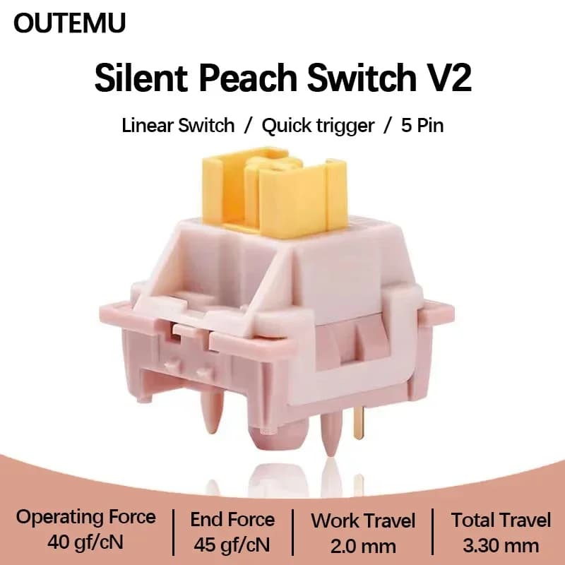 Outemu Silent Peach Switch V2 Mute Lemon Switch Pre Lubrificato Per Tastiera Meccanica Paragrafo Lineare Tattile 5Pin Hot-swap