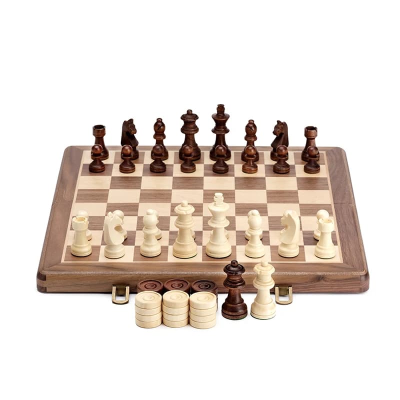 High-quality Walnut Chess and Checkers Set High-grade Solid Wooden Chess Game 76mm King Height 38mm Folding Chess Board