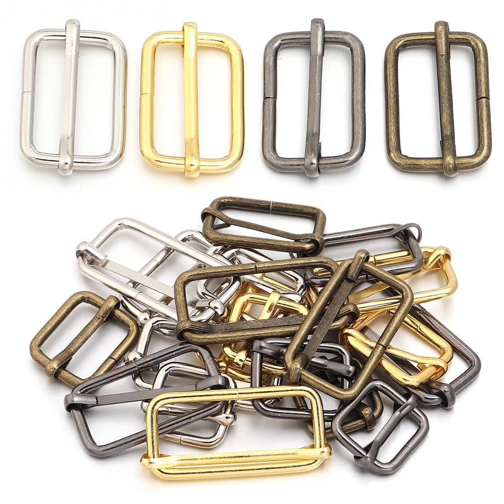 10pcs/lot Metal Slides Adjustable Rectangle D Ring Belt Ribbon Roller Pin Buckle For Backpacks Bag Cat Buckles DIY Accessories