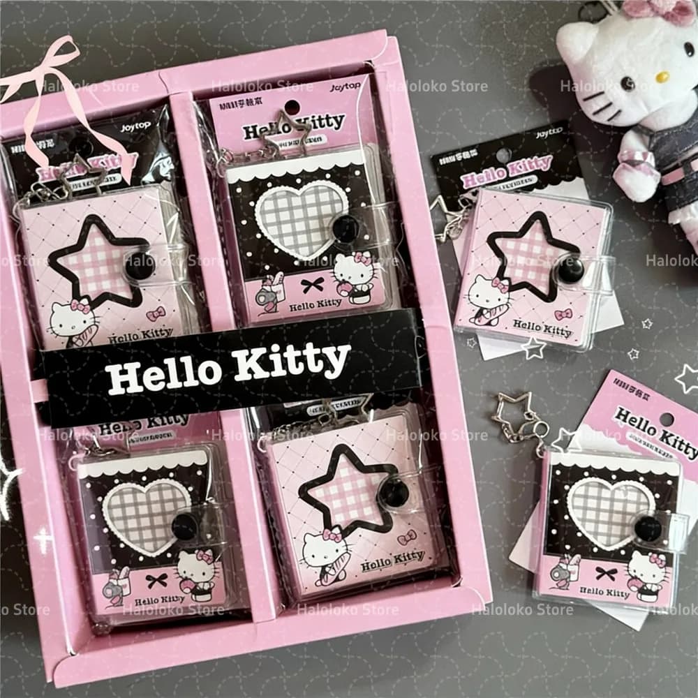 Autentico Quaderno Sanrio Hello Kitty con Copertina in PVC, Nero e Rosa, con Portachiavi, Diario Kawaii, Cancelleria Scolastica