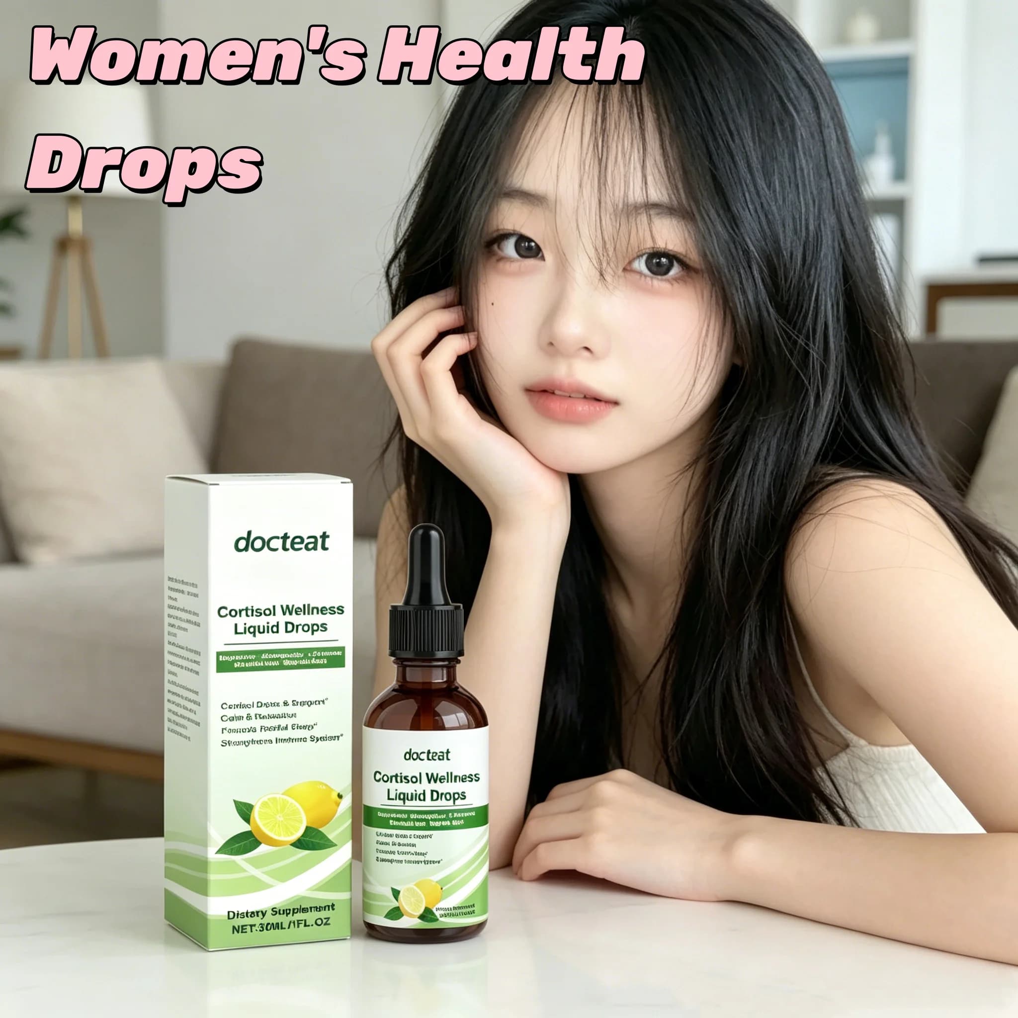 Women Cortisol Wellness Drops Hormone Balance Relief Stress Anxiety Improve Sleep Reduce Belly Bloat Herbal Liquid Supplement