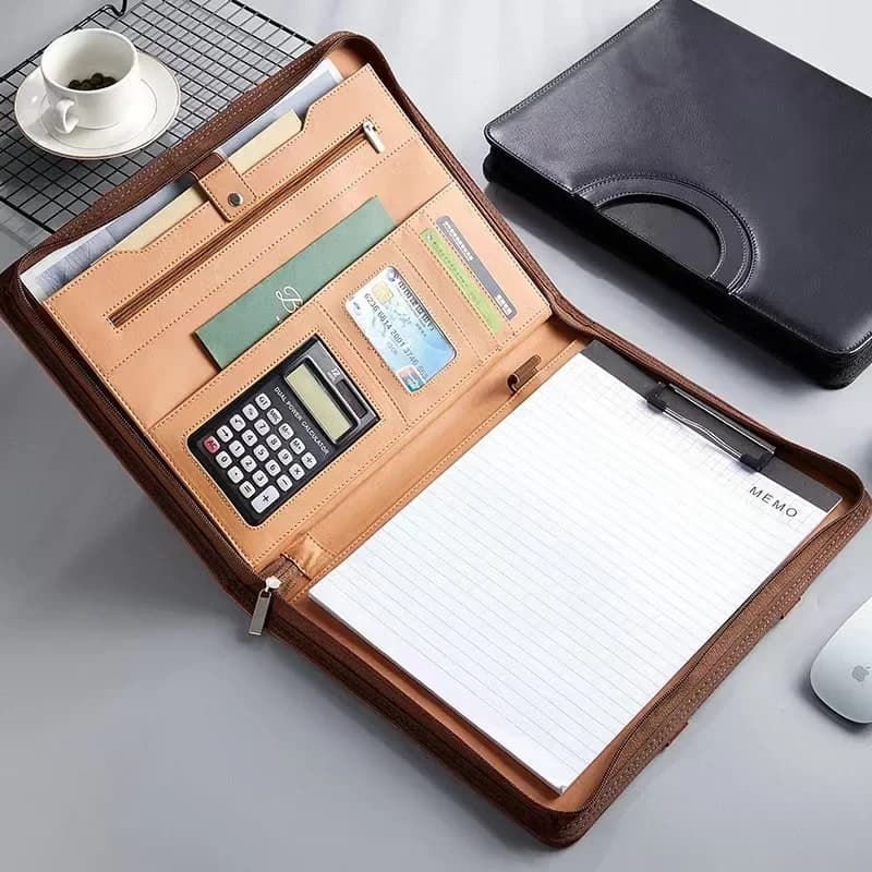 Multifunctional A4 Conference Folder Business Stationery Folder Leather Contract File Folders Zippered Organizer Card Holder
