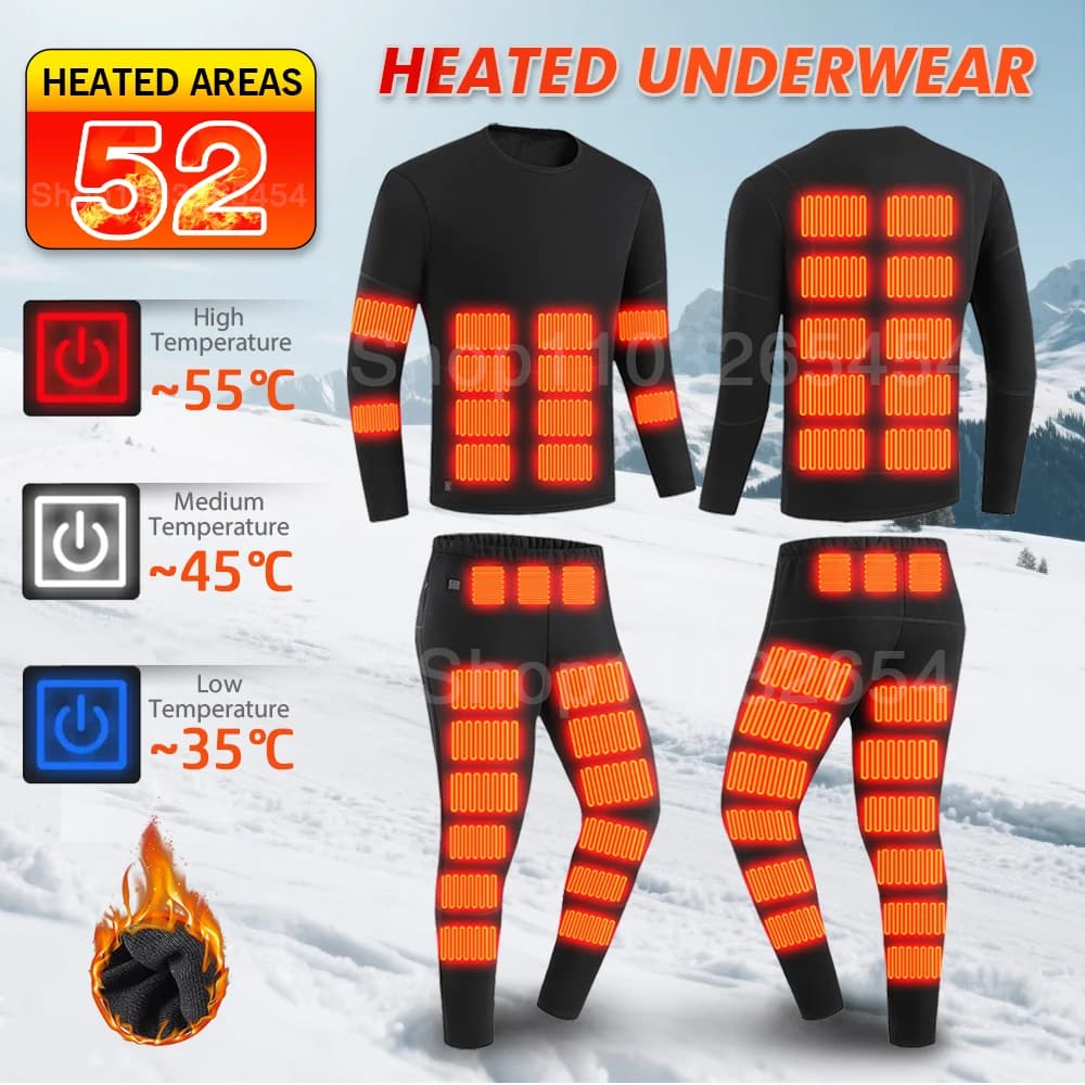 Nuovo 52 aree biancheria intima riscaldata biancheria intima termica invernale donna uomo giacca riscaldante accessori sportivi invernali giacca riscaldante abbigliamento
