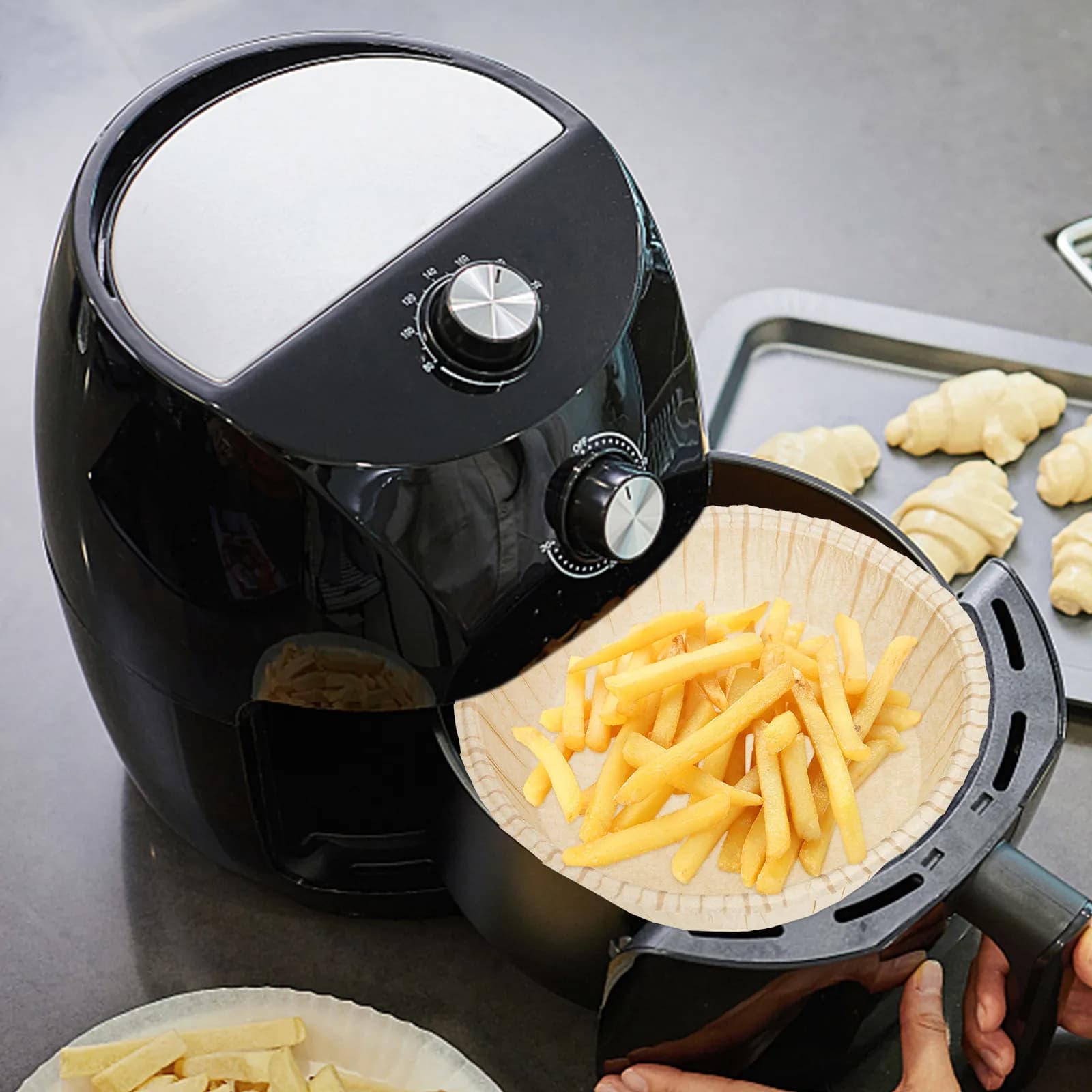 10 Pezzi di Carta Siliconata Premium per Teglie da Forno, Antiaderente per Friggitrice ad Aria, Forno, Microonde, Grill, Dim Sum, Ravioli, Patatine Fritte