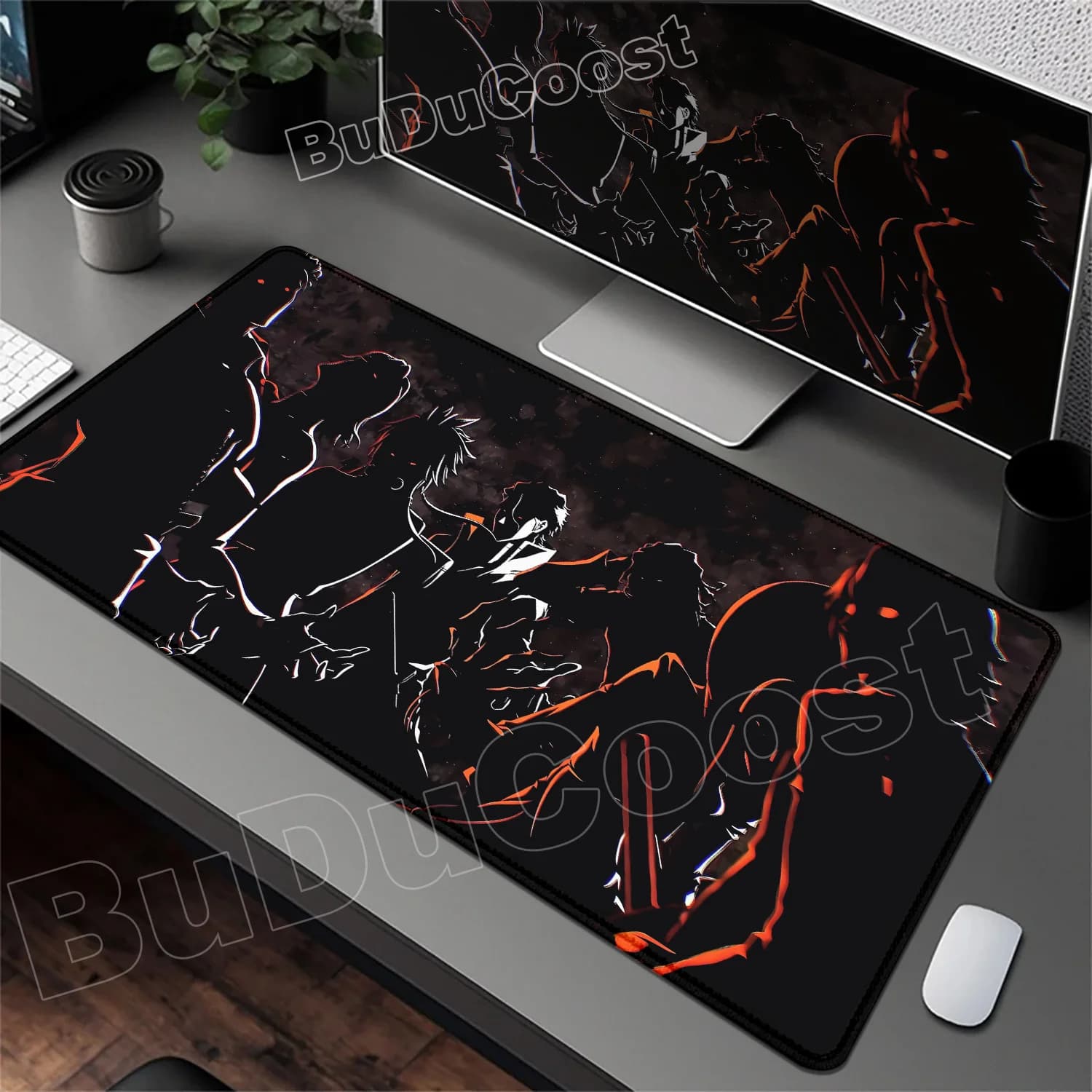 Tappetino per Tastiera in Gomma BLEACH, Mousepad per PC Gamer, Tappetino da Scrivania Esteso Bianco e Nero, Tappetino per Mouse Anime Giapponese 900x400