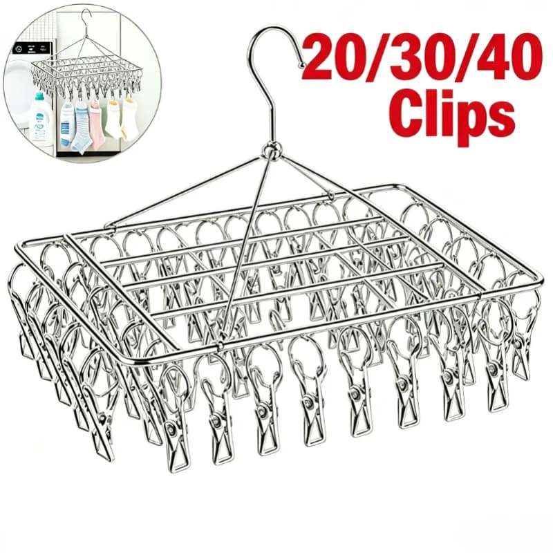 Stainless Steel Windproof Clothespin Hook Drying Rack Multi Peg Clothes Hanger For Socks Bra Towel Underwear Laundry Clothesline
