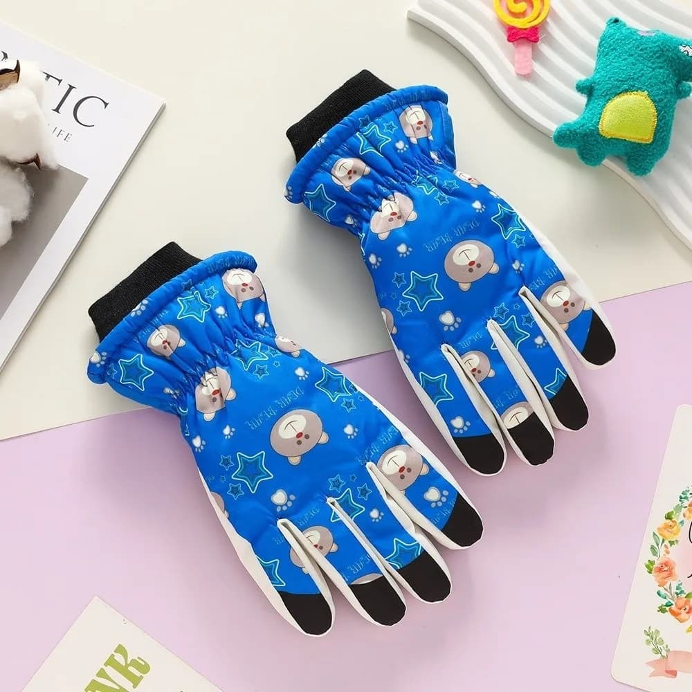 Guanti da sci con orsetto carino Guanti da ciclismo in peluche impermeabili Guanti resistenti al freddo antivento antivento per sci da ciclismo all'aperto