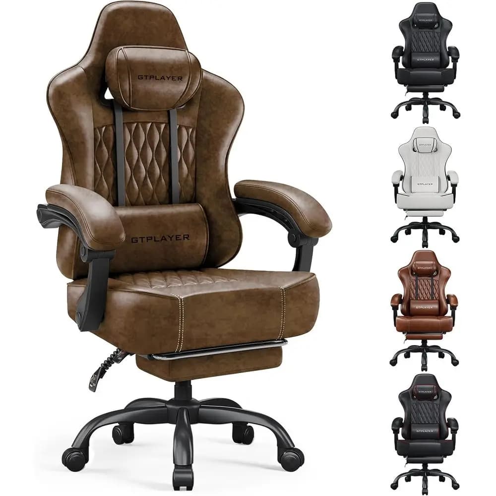 Sedia da gaming grande e alta con poggiapiedi, sedia da ufficio ergonomica con cuscino spesso 4,4 pollici e seduta ampia, comoda in pelle