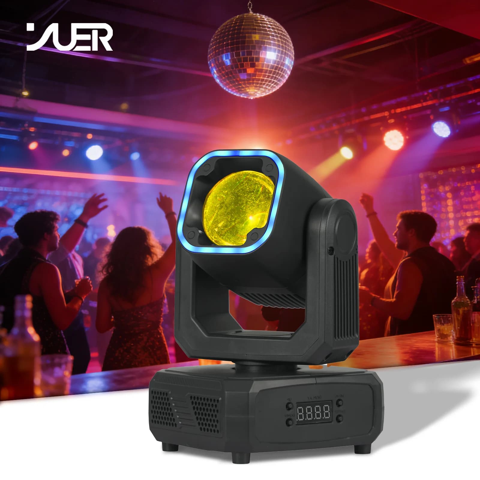 Faro mobile mini beam RGBW 4in1 da 50W con anello quadrato, lunga durata, DMX512, per DJ, discoteche, bar, matrimoni, feste e palcoscenici