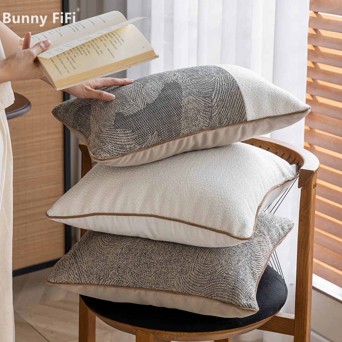 Fodera per cuscino in filo di lana di lusso con motivo in legno, federe decorative moderne per divano letto, soggiorno, decorazione domestica