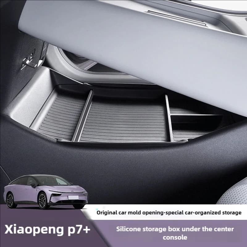 Per Xpeng P7 + 2022-2025 Scatola di immagazzinaggio Organizzatore sotto la console centrale con tappetini in silicone Scatola di immagazzinaggio inferiore per auto