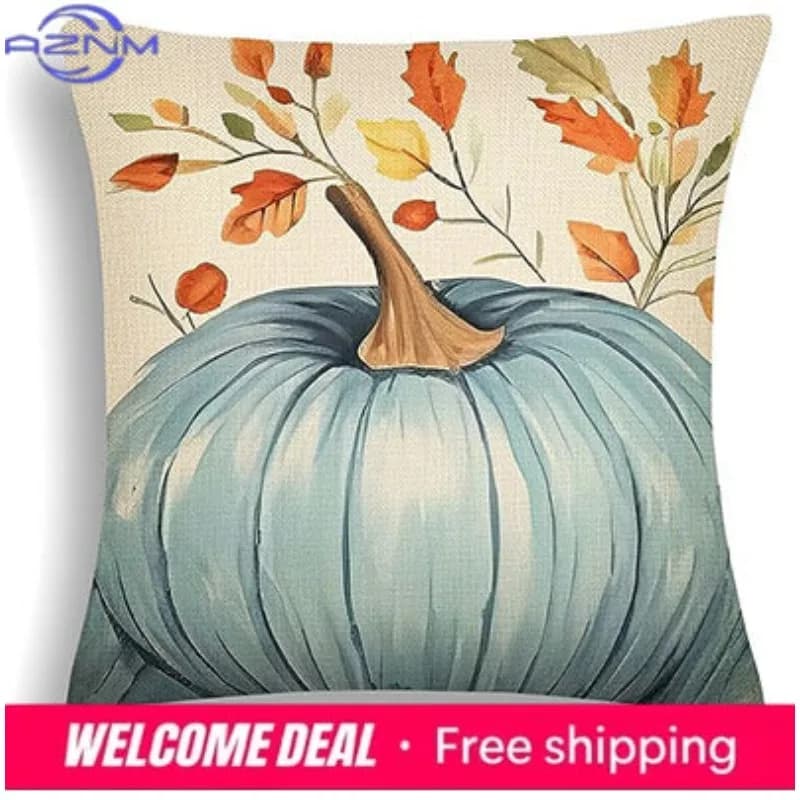 Fodera per cuscino autunnale con decorazioni di zucca e foglie d'acero, federa decorativa per esterni, decorazione rustica 45x45cm