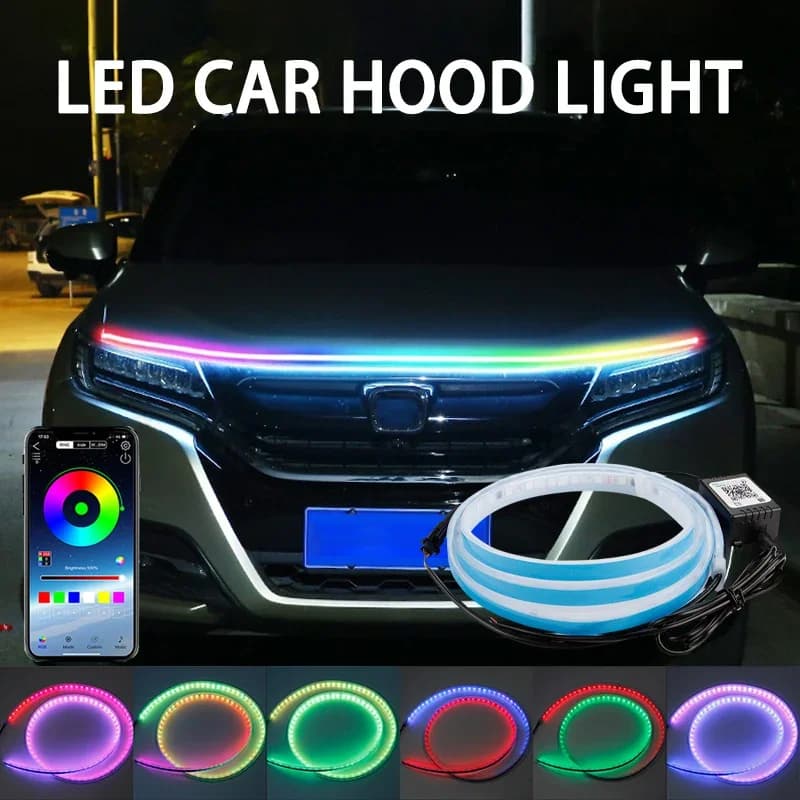 120/150/180 centimetri Cofano Auto Luce Decorativa APP di Controllo Remoto RGB Led Colorato Auto Faro Striscia 12v Universale per UTV ATV DRL