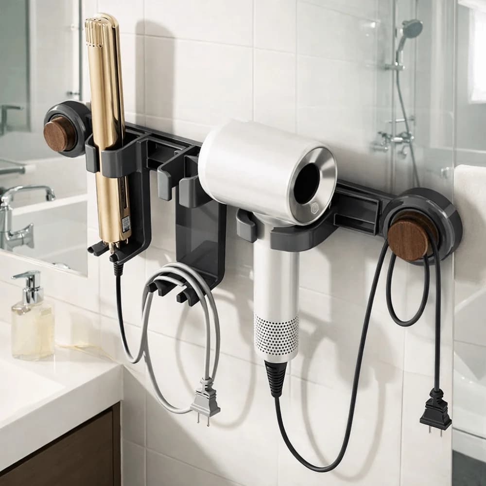 Suction Cup Hair Dryer Plastic Holder Wall Mounted Movable Curling Iron Holder Large Capacity Space Saving Toilet Blower Holder