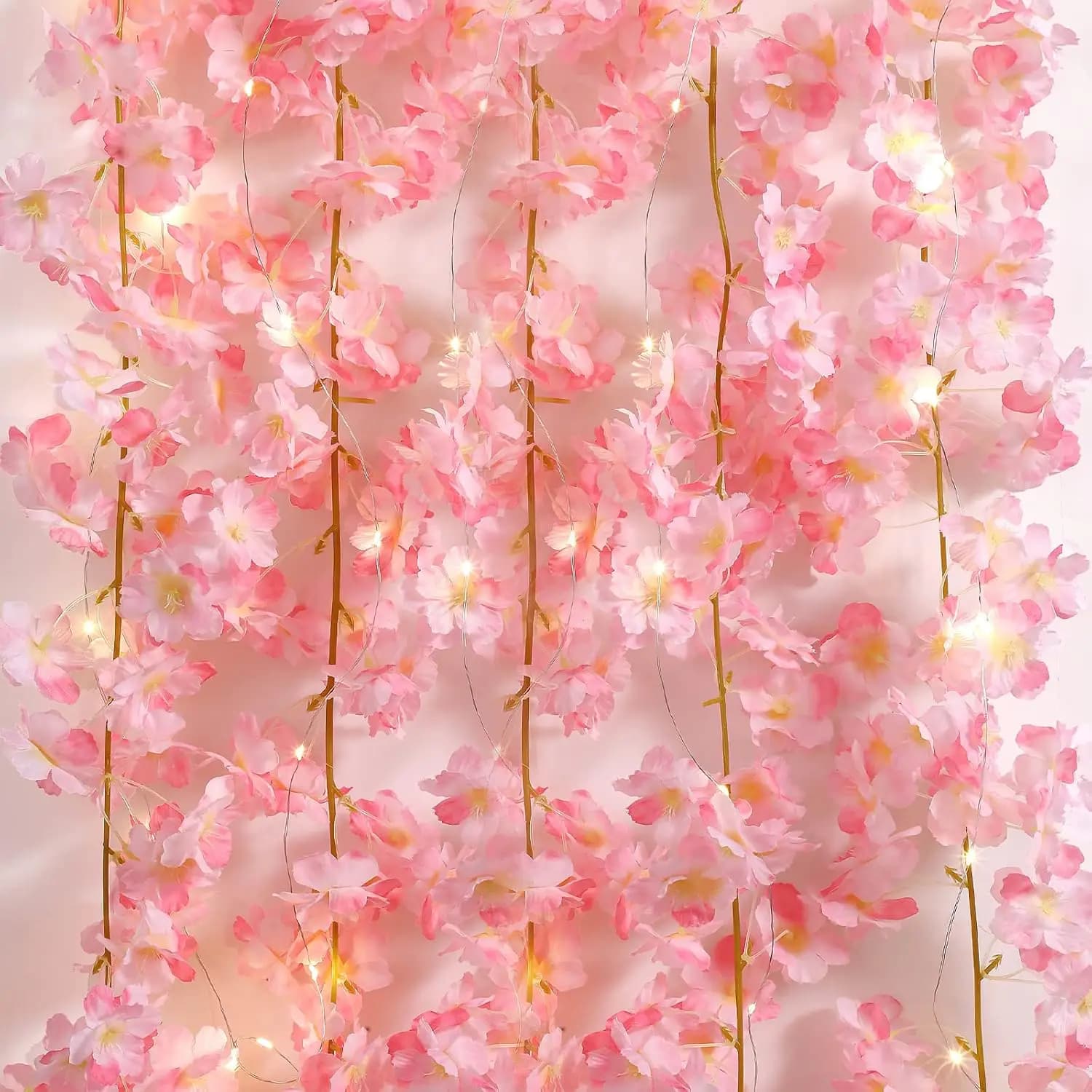 1 Pezzo Ghirlanda di Fiori Artificiali di Ciliegio Sakura con Luci LED 180CM, Decorazione per Casa, Stanza, Matrimoni e Archi