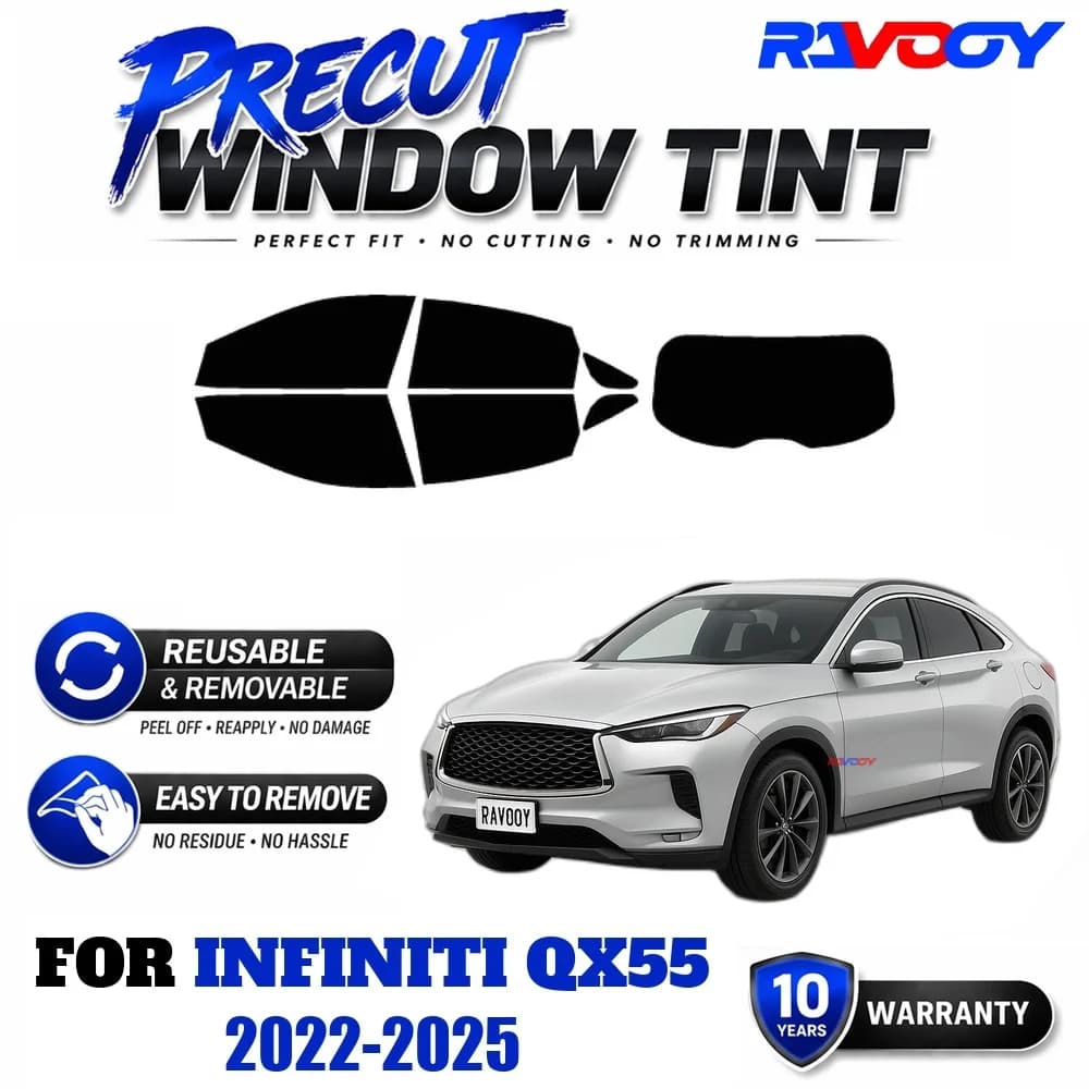 RAVOOY Precut Window Tint, Reusable Removable EPU Film, Custom Fit for Infiniti QX55 2022-2025, UV Heat Protection