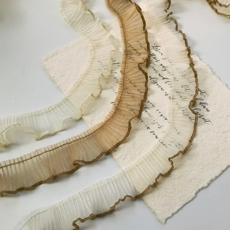 Tessuto di pizzo pieghettato stropicciato, nastro con frange ricamato, colletto per abito da sposa, cucitura con volant, molti colori in rete, 3D