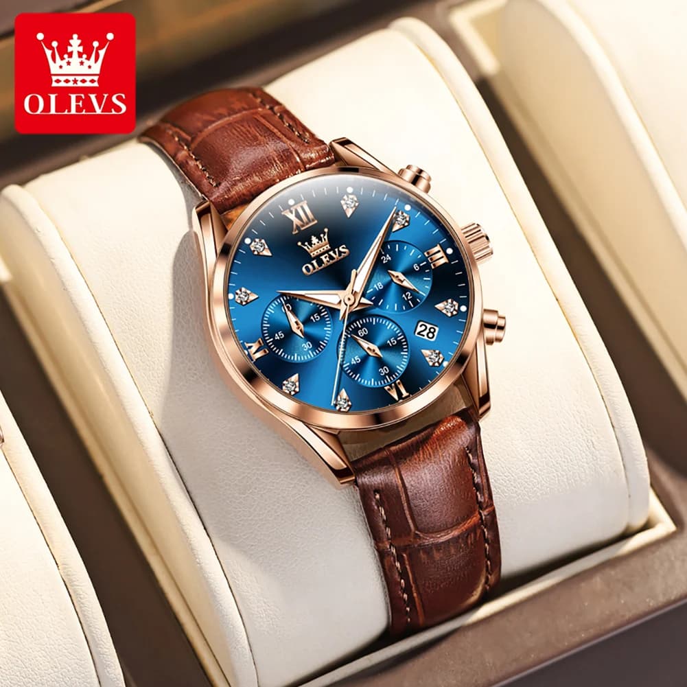 OLEVS Orologi da donna Orologio cronografo al quarzo di lusso delle migliori marche per donna Cinturino in pelle Orologio alla moda con calendario luminoso impermeabile