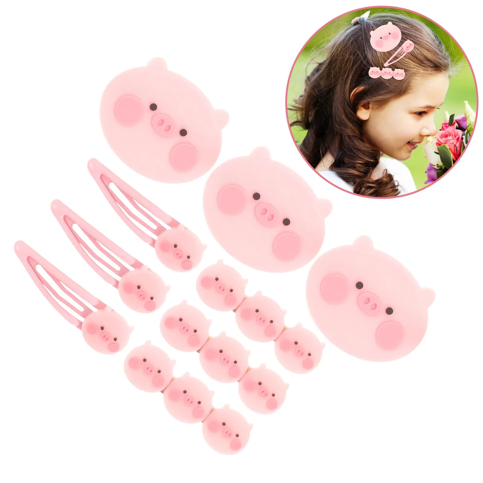 Set di 9 Fermagli per Capelli a Forma di Maialino, Rosa, in Resina, per Ragazze, Ideali per Matrimoni e Feste