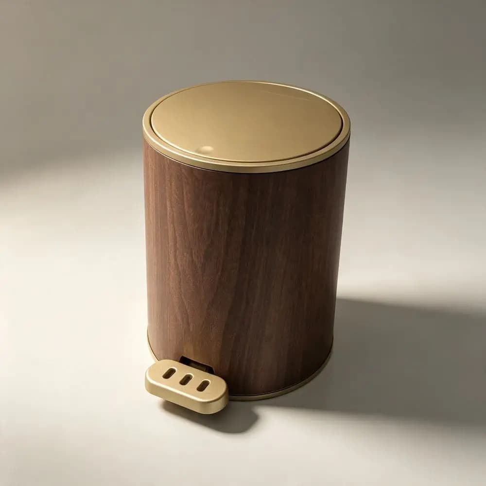 Pedal Trash Can For Bathroom Kitchen, Retro Wood Grain Cylindrical Garbage Bin, Dual Flip Lid Foot Operated Waste Can For Home