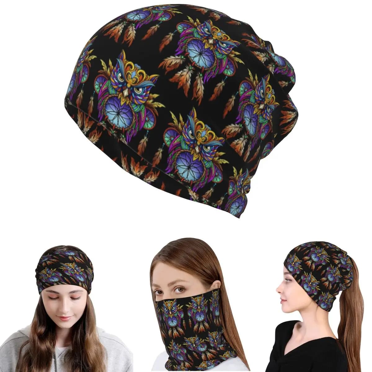 Dreamcatcher Owl Bandana Neck Cover Mask Scarf Warm Cycling Scarf Beanies Hat Unisex Adult All Season