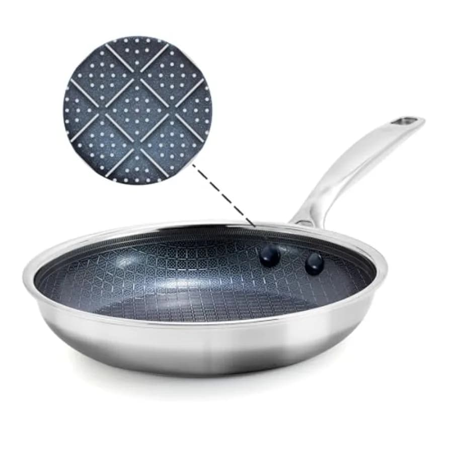 Padella Ibrida Antiaderente in Acciaio Inossidabile da 10 Pollici, Senza PFAS, con Superficie in Ceramica Diamantata, Potente Effetto Diamante per Frittura, Lavabile in Lavastoviglie