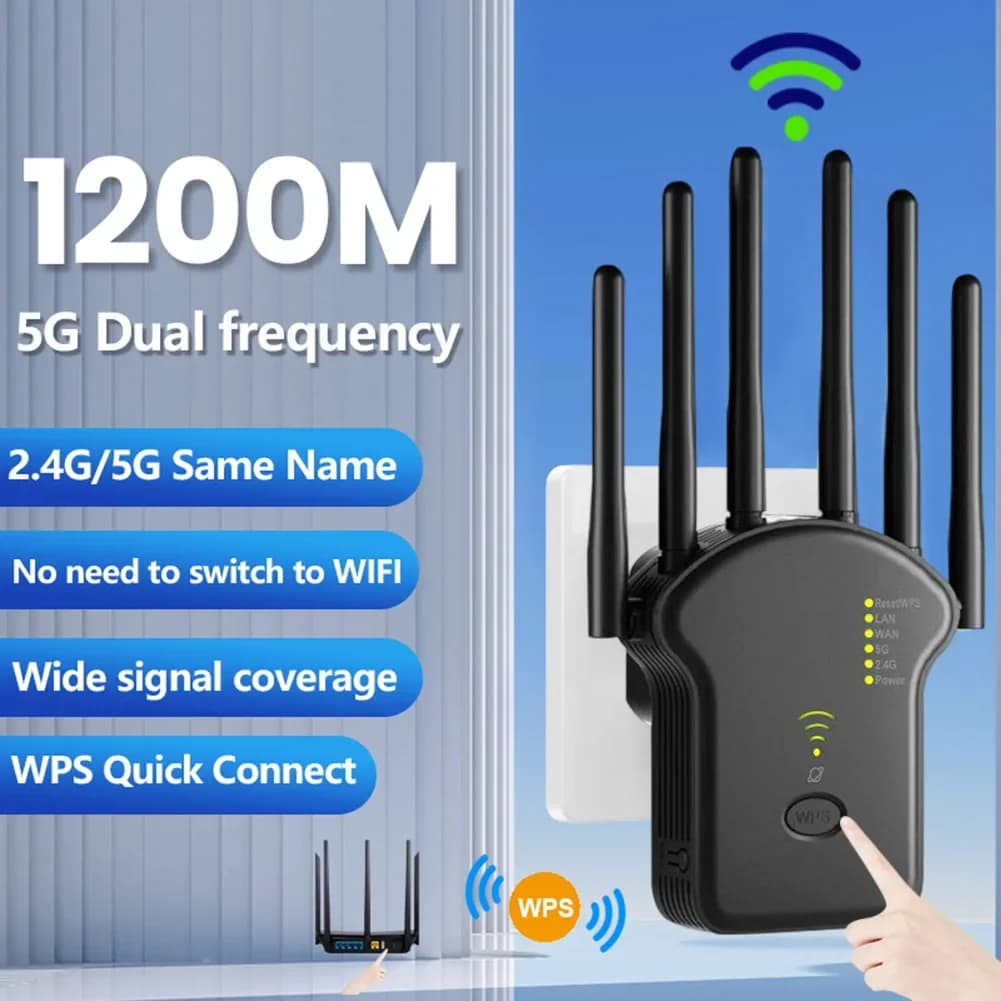 Ripetitore WiFi 1200Mbps Dual Band 2.4G 5G Amplificatore wireless Gamma di rete 300Mbps Ripetitore di segnale per Home Office Ripetitore Wi-Fi