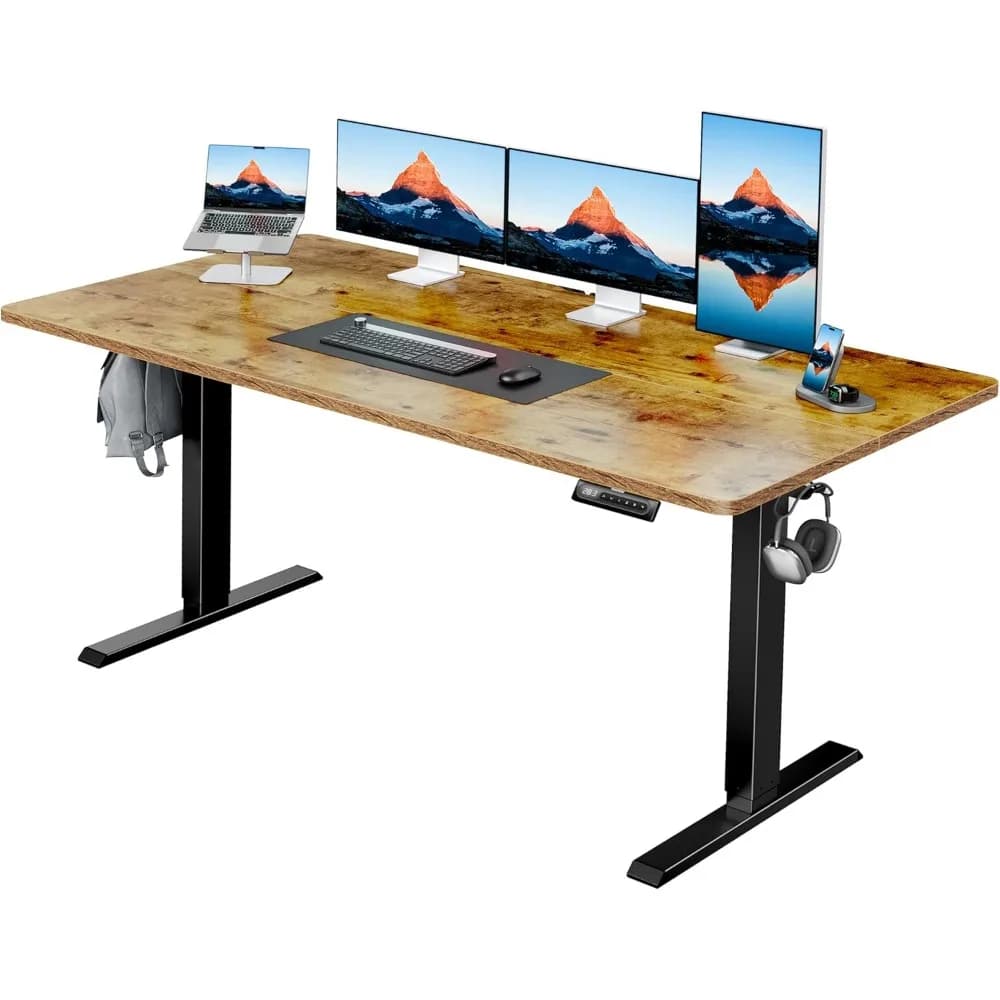 HUANUO 63 x 28 Scrivania elettrica in piedi regolabile in altezza, 4 impostazioni di altezza della memoria, gancio per cuffie, gestore di cavi, Sit Stand Up D