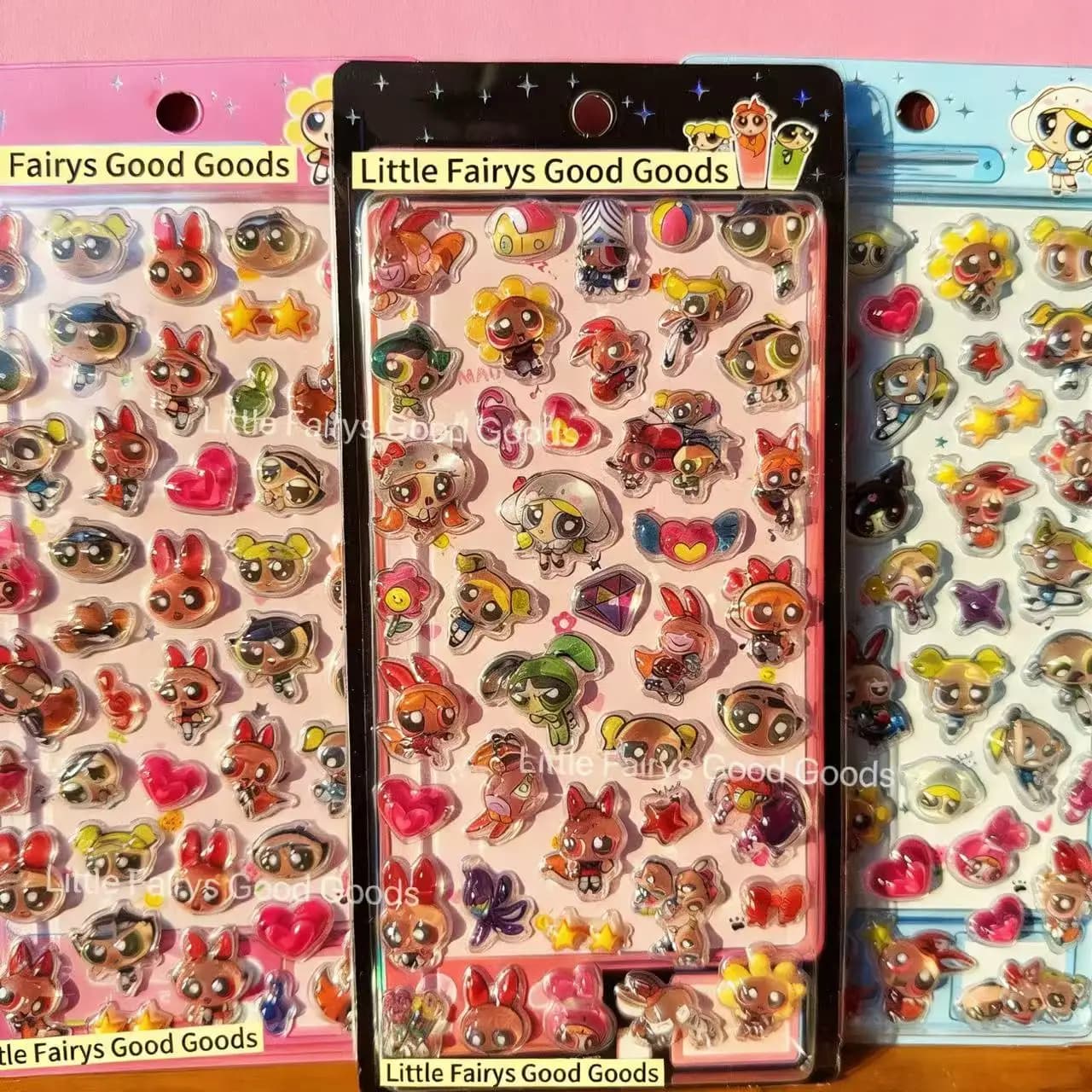Set di adesivi 3D in rilievo delle simpatiche Powerpuff Girls, adesivi kawaii per borse, cellulari, quaderni e come premi.