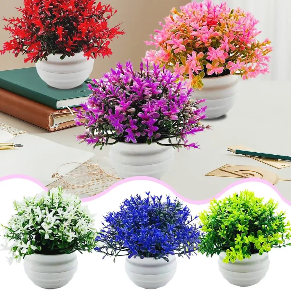 Artificial Potted Plants Faux Flower Arrangements Synthetic Ornaments Miniature Landscapes Decor Realistic Floral Greenery I9Y9