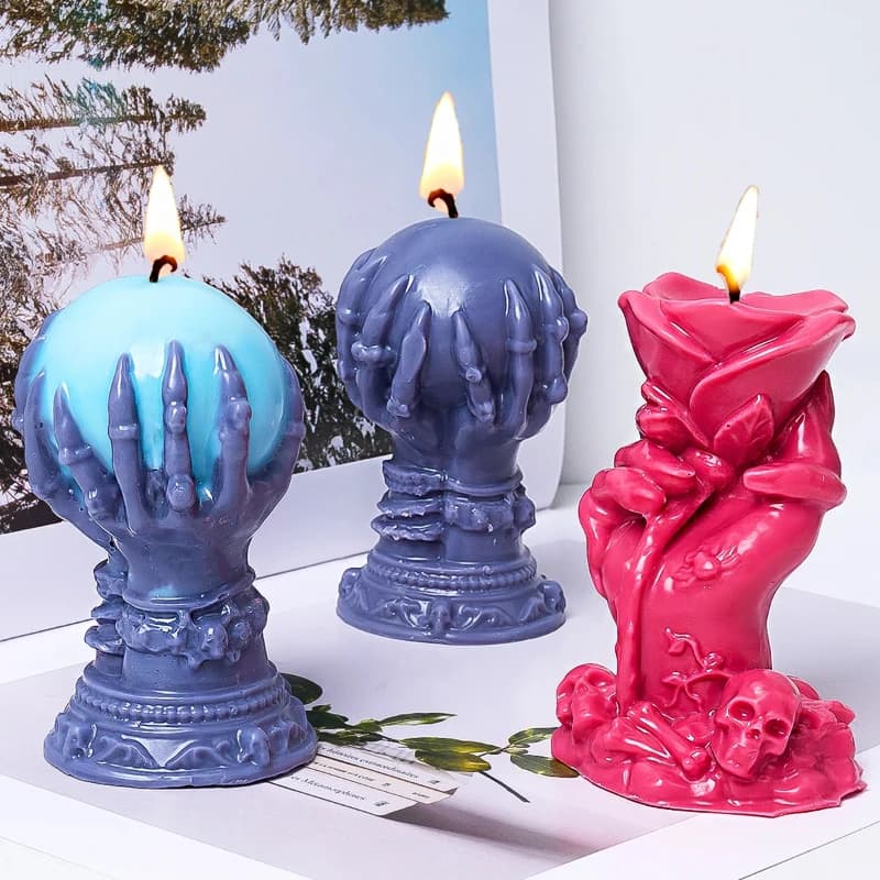 Stampo in silicone per candela a mano da strega 3D, artiglio fantasma, palla di rosa, teschio di Halloween, creazione di cera, per decorazioni domestiche e progetti fai da te