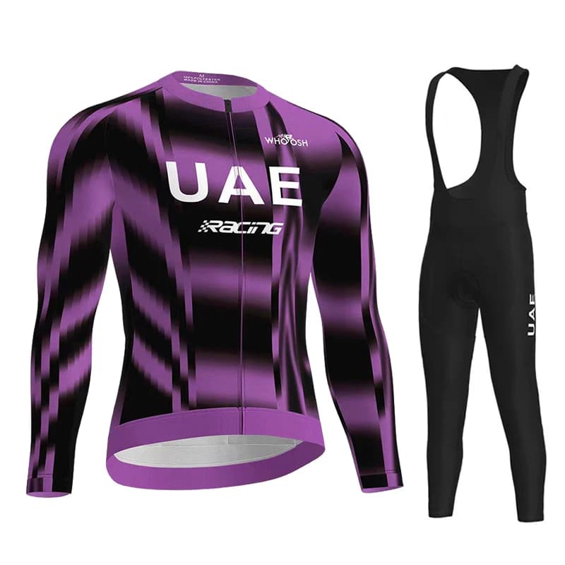 Kit da ciclismo della squadra degli Emirati Arabi Uniti 2025 Set maglia da ciclismo da uomo sfumata Set autunno manica lunga Set giacca da bici da strada Pantaloncini con bretelle