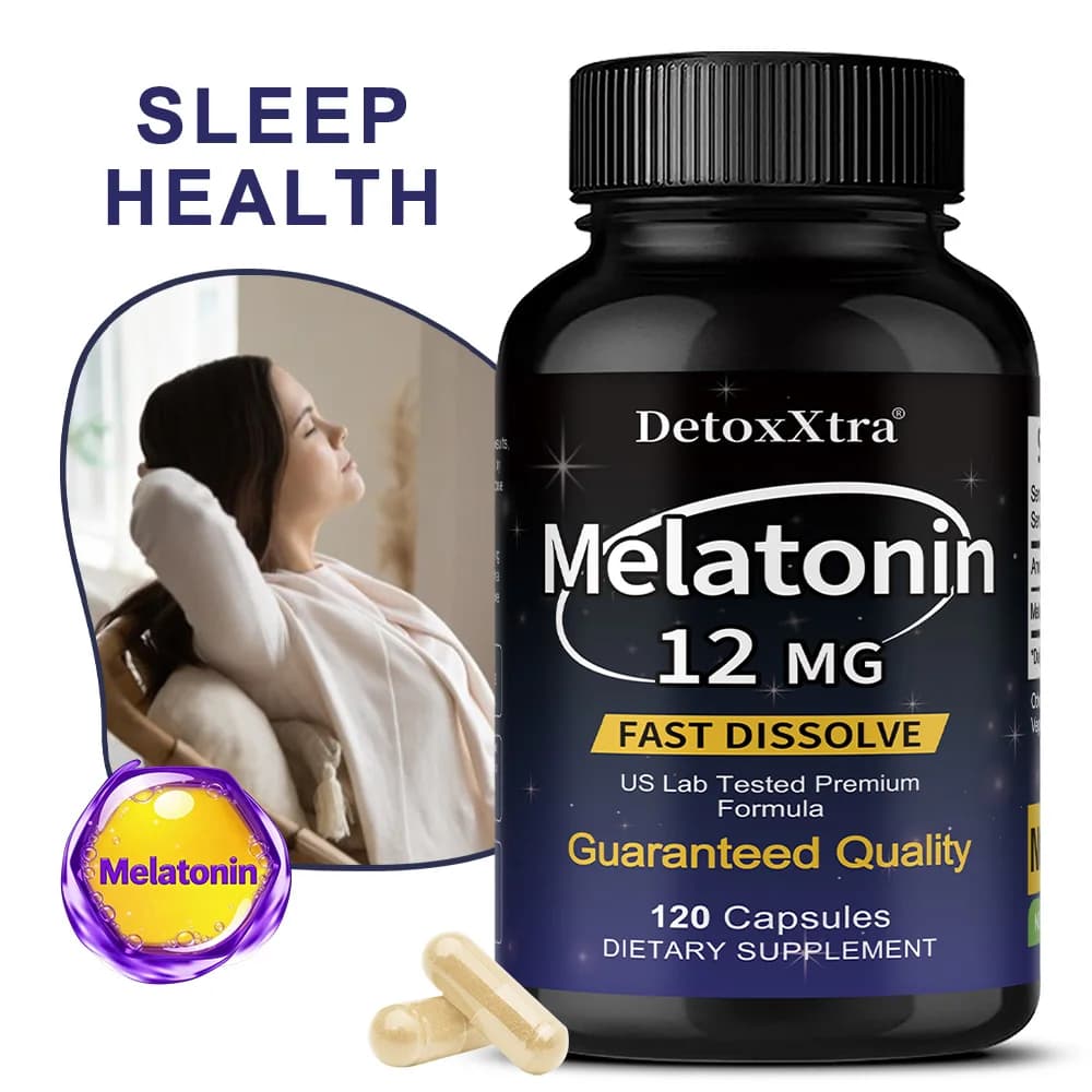 Sleep hormone 12 mg, melatonin capsules, not spiritual, night sleep aid, deep sleep - vegetarian, non GMO, gluten-free