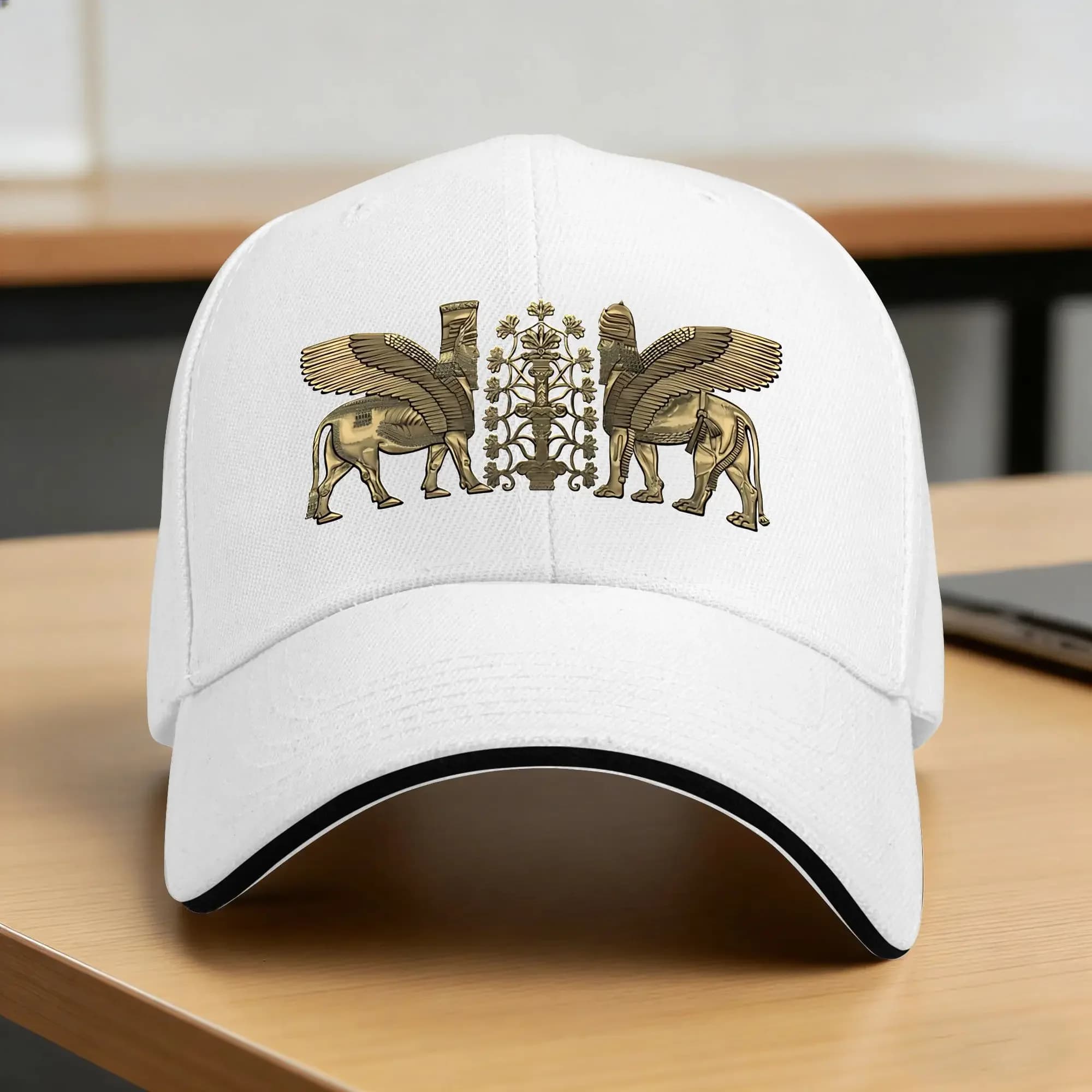 Gold Assyrian Winged Lion And Winged Bull Baseball Cap Iran Fitted Retro Trucker Hat Summer Unisex-Teens Baseball Caps