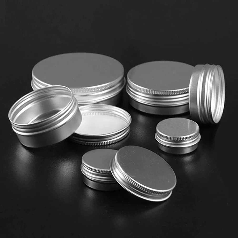 1/2/5/10pcs 10/15/30/50/60/100g Empty Silver Aluminum Tins Cans Screw Top Round Candle Spice Tins Cans with Screw Lid Containers