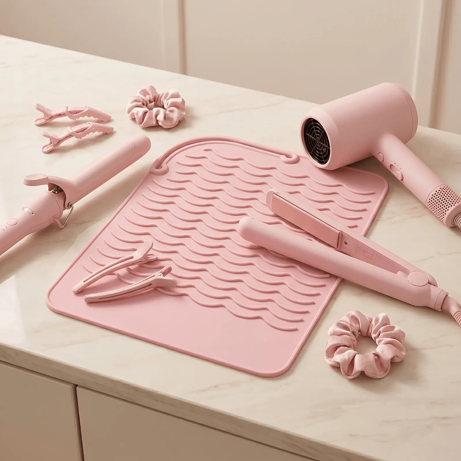 Curly hair straightener heat-resistant pad, foldable travel-style hair care tool storage bag, desktop heat protection pad