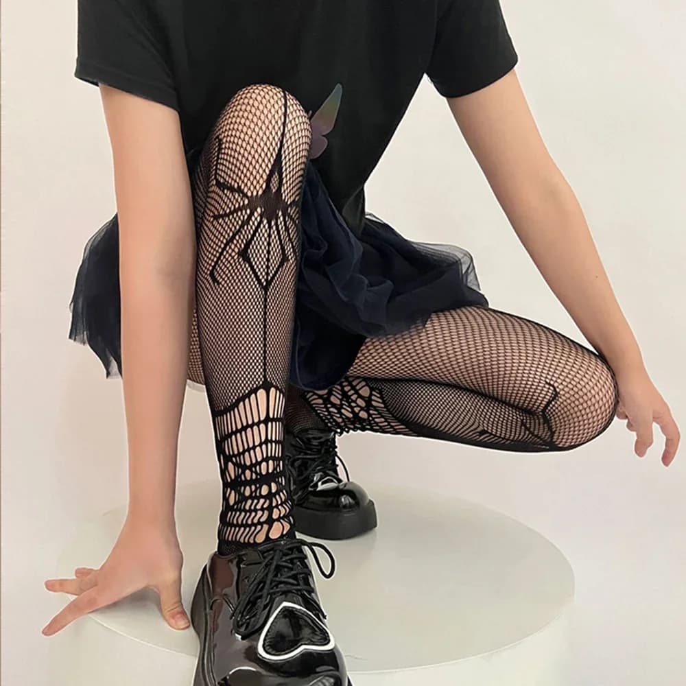 Calza a rete ragno da donna Sexy giarrettiera cava pipistrello Leggings in rete gotica scura Collant Lolita JK Collant cosplay di Halloween