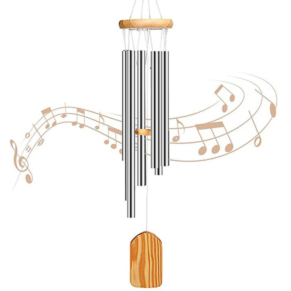 Outdoor Wind Chimes, Wooden Memorial Wind Chime Outdoor Wind Chime, Home Decoration Wind Chimes with 6 Aluminum Tubes & s hook