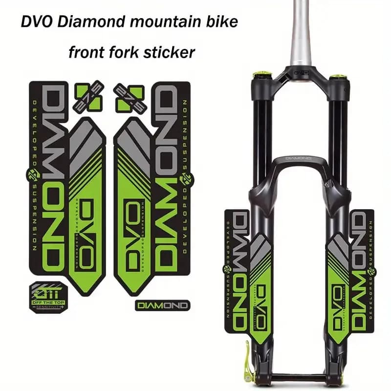 Adesivi per Forcella MTB DVO Diamond, 6 Pezzi Neri e Verdi, Decalcomanie in Vinile Impermeabili, Accessori Protettivi Durevoli per Forcella Bici