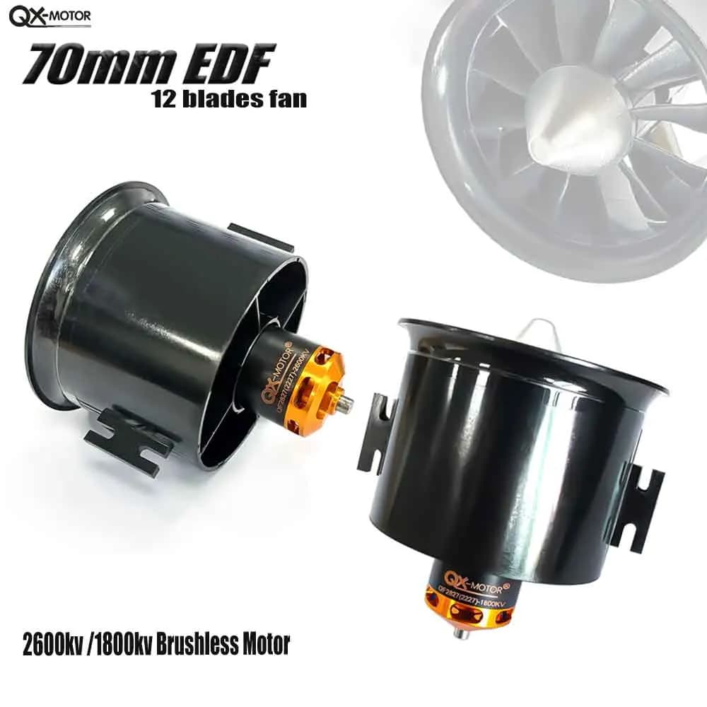 QX-MOTOR Ventola intubata (EDF) a 6 o 12 pale da 30mm/70mm con motore brushless per ricambi drone RC, multirotore, elicottero, quadricottero