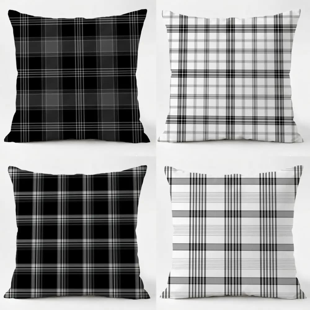 Modern pillow cover with black, white and gray, washable, soft linen, for sofa, bed, decoration for the house and the room.