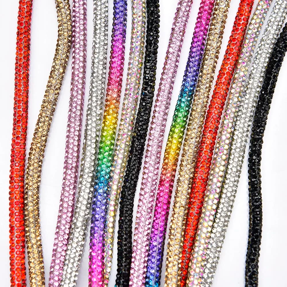 Corda di Cotone con Strass, 5 Metri, Spessore 4mm, Cordoncino di Cristallo Lucido da Applicare su Vestiti, Borse, Scarpe, Decorazione Fai-da-Te per Indumenti