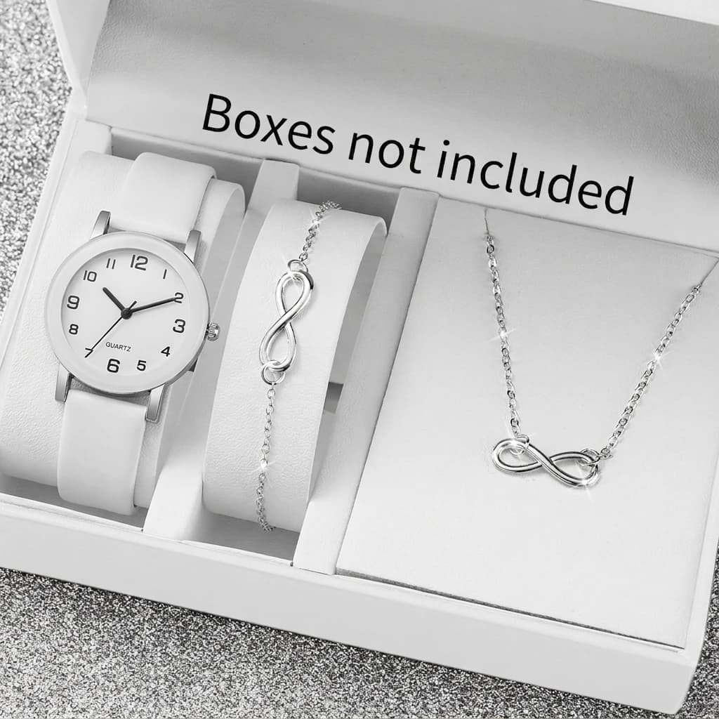 3PCS Fashion Arabic Dial Women Watches Necklace Bracelet Set Leather Strap Wristwatch Quartz Watch Relogio Feminino (Without Box