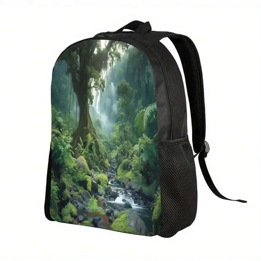 Zaino con stampa foresta pluviale con cinghie regolabili, chiusura con cerniera, borsa casual resistente per esterni per adulti