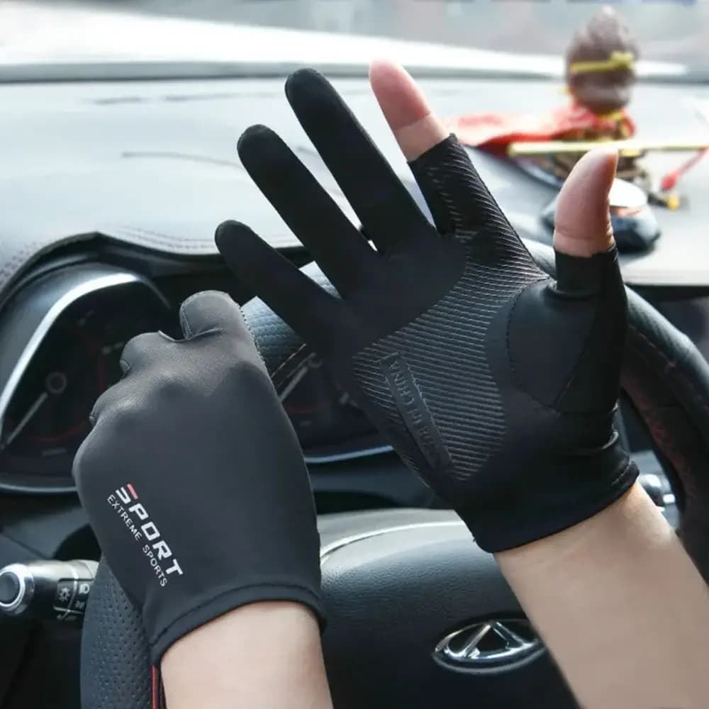 Guanti mezze dita unisex in seta di ghiaccio, altamente elastici, comodi per ciclismo, fitness, guida, pesca - Sport all'aria aperta